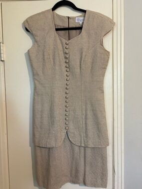 Nurture by Lamaze Beige Textured Midi Dress with Decorative Buttons